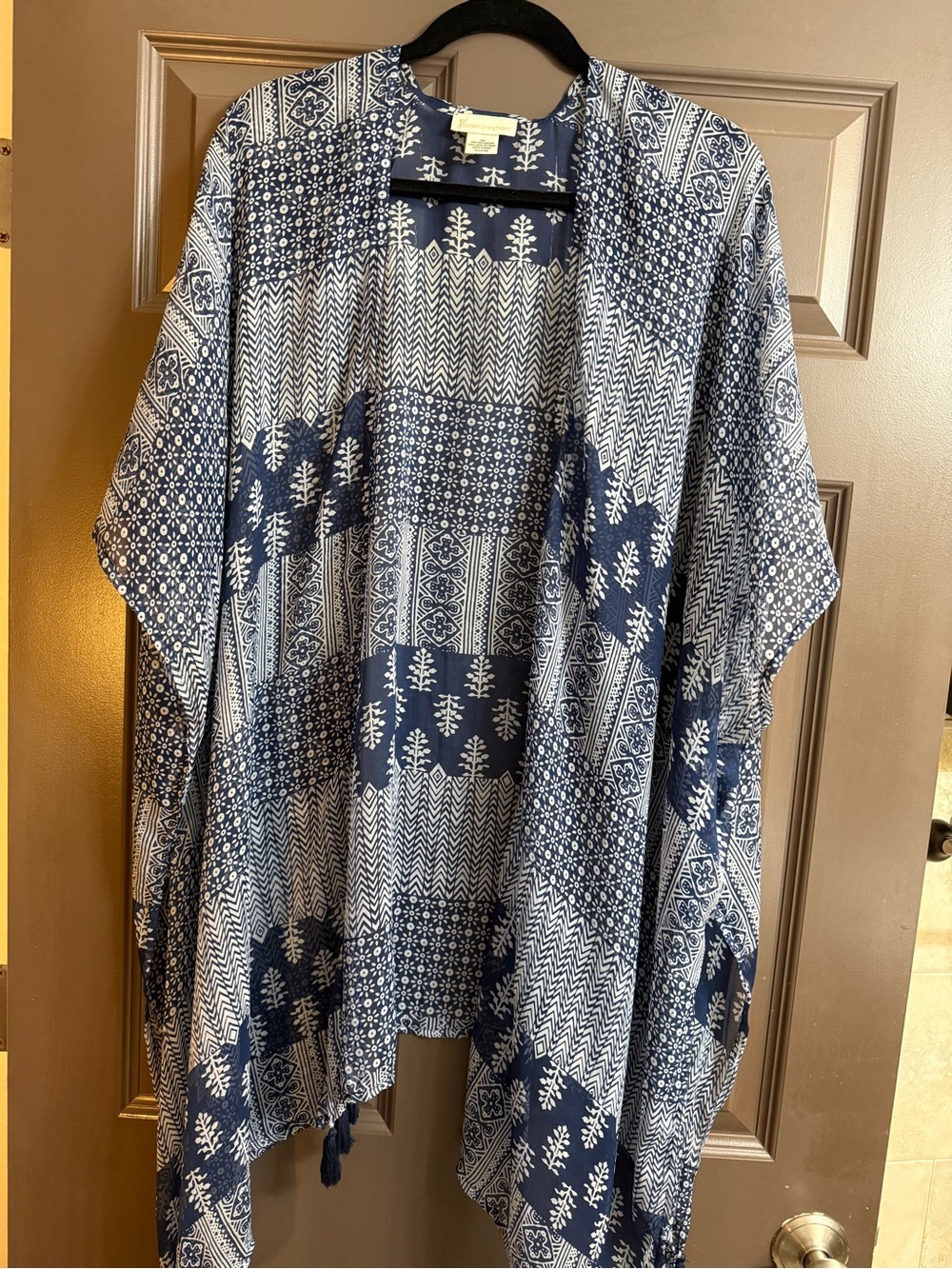 Navy and White Patterned Kimono Cover-Up